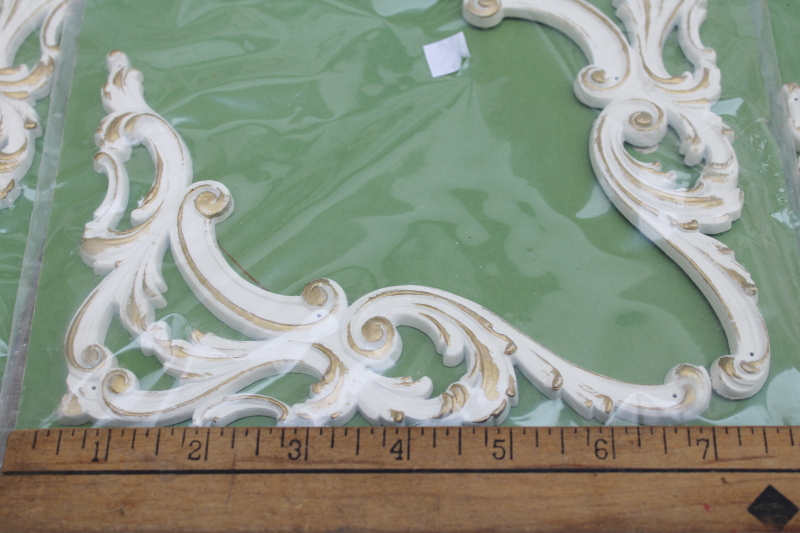 French country white gold plastic carving corner moldings architectural decoration lot sealed vintage