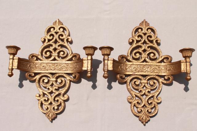 French empire style vintage gold Syroco plastic frame wall mirror & candle sconces