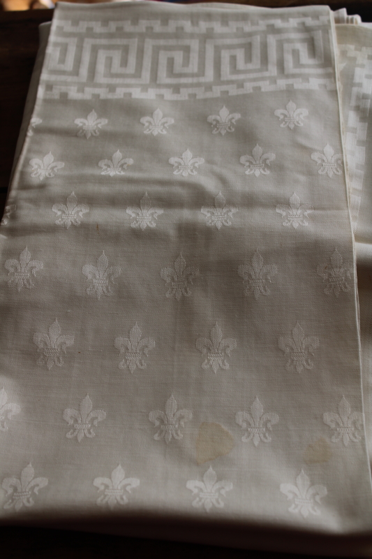 French fleur de lis damask tablecloths vintage table linens lot, cotton  linen
