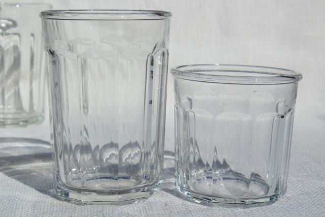 French glass jelly jars, vintage Luminarc working glasses, tumblers in two sizes