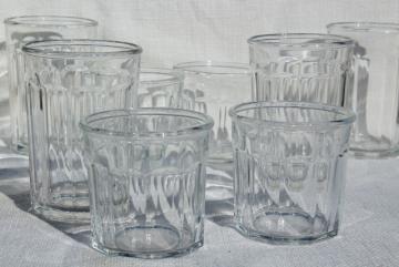 French glass jelly jars, vintage Luminarc working glasses, tumblers in two sizes