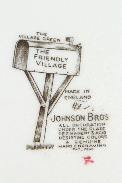 Friendly Village Johnson Bros transferware china platter, village green scene