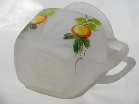 Gay Fad vintage hand-painted orange juice pitcher, frosted satin glass