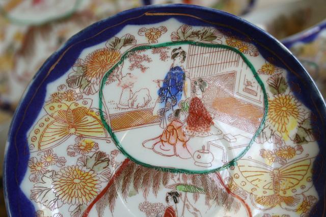 Geisha girl hand painted porcelain tea cups saucers plates set vintage Japan