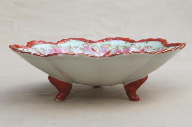 Geisha girl hand-painted china, vintage Japan Geishaware porcelain fluted bowl