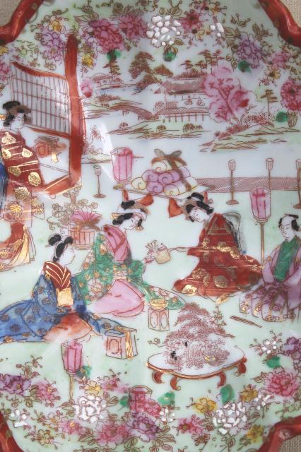 Geisha girl hand-painted china, vintage Japan Geishaware porcelain fluted bowl