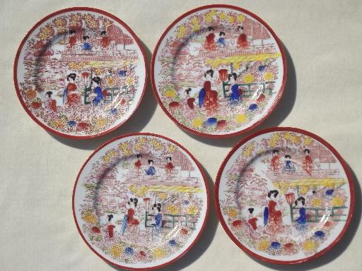 Geisha girl hand-painted china, vintage Japan porcelain tea pot set