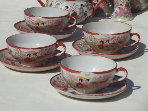 Geisha girl hand-painted china, vintage Japan porcelain tea pot set