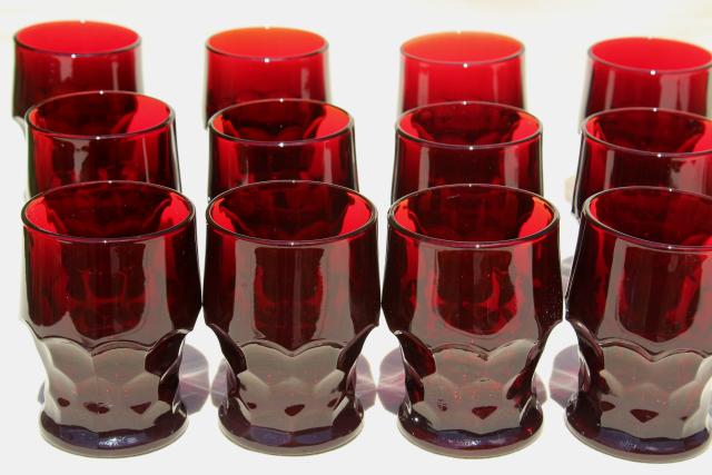 Georgian pattern glass tumblers, vintage Anchor Hocking royal ruby red glassware