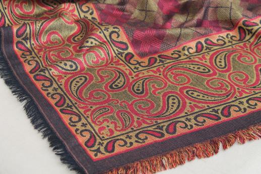 German wool / silk woven piano shawl or table cover, fringed square cloth