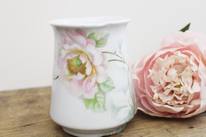 Germany antique china vase or toothbrush holder, full blown roses Victorian vintage