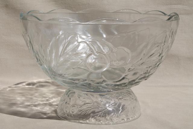 Gibson glass punch bowl & cups set, Concord harvest fruit pattern glass w/ cherries
