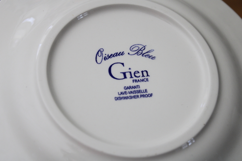 Gien France Oiseau Bleu dinnerware, never used blue  white bird pattern salad  canape plates