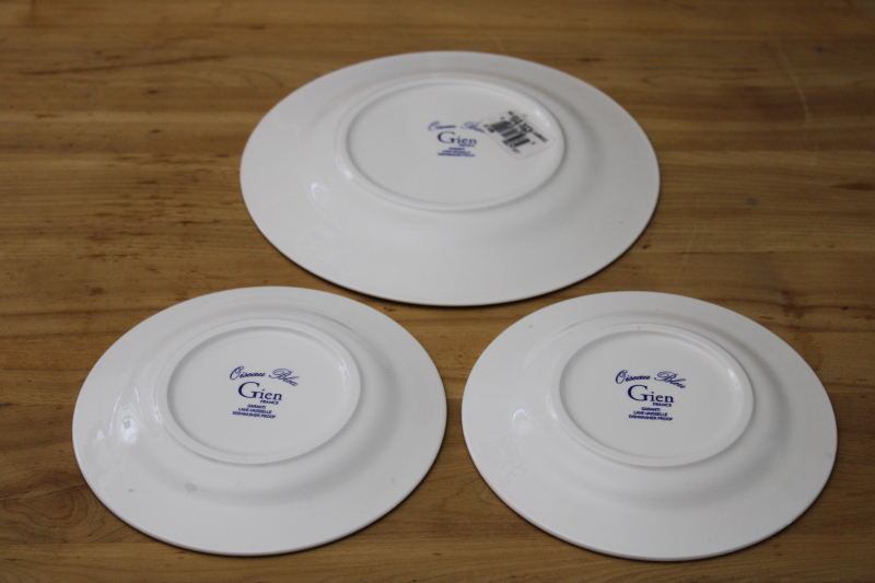 Gien France Oiseau Bleu dinnerware, never used blue  white bird pattern salad  canape plates