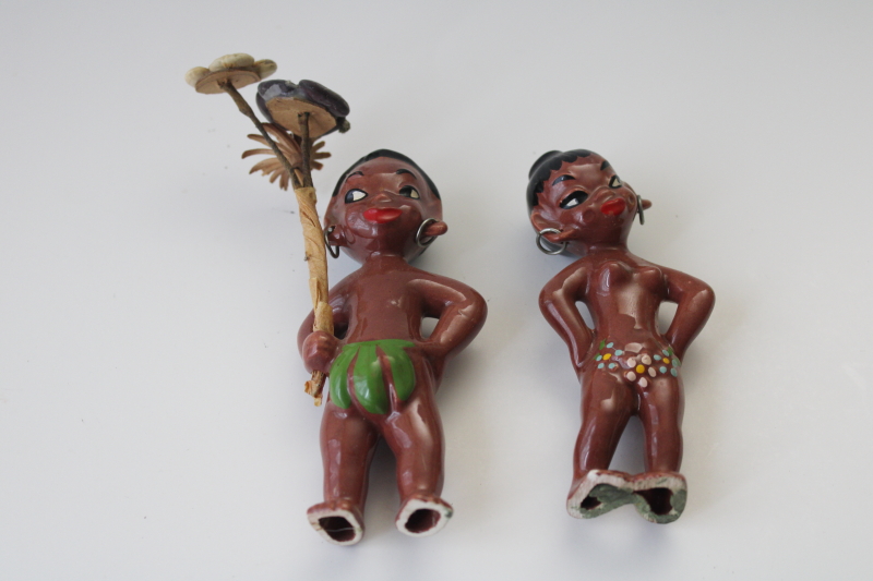 Gilner California pottery mid century vintage ceramic arts figurines happy cannibals Hawaiiana