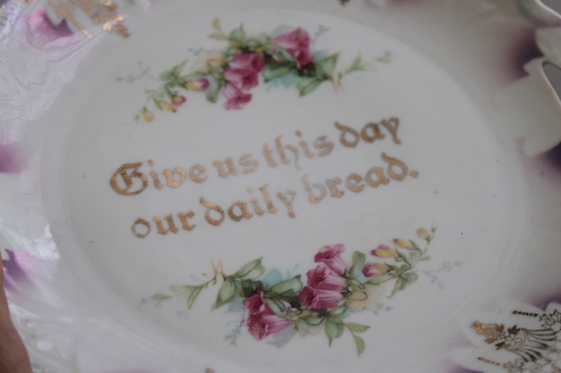 Give Us This Day Our Daily Bread grace before meals plate, antique china early 1900s