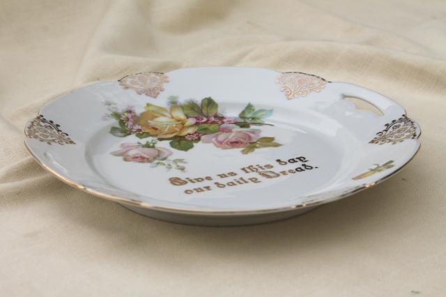 Give Us This Day Our Daily Bread motto plate, antique vintage painted china bread tray 