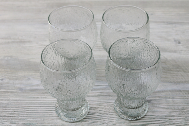 Glacier ice texture crystal clear Indiana glass water goblet drinking glasses, mod vintage