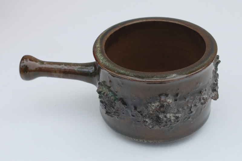 Glit Iceland Lava pottery, mod vintage textured ceramic pot, stick handle ashtray or planter
