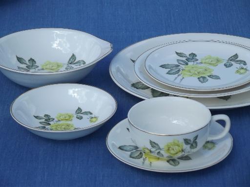 Golden Scepter yellow rose floral Paden City china dinnerware for 12