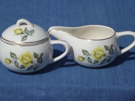 Golden Scepter yellow rose floral Paden City china dinnerware for 12
