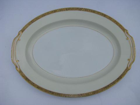 Goldkin Noritake china, huge turkey platter, gold band white porcelain