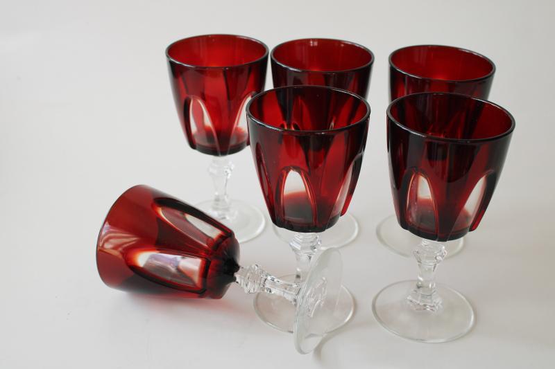 Gothic arches vintage Cris dArques ruby red / crystal wine glasses set of 6