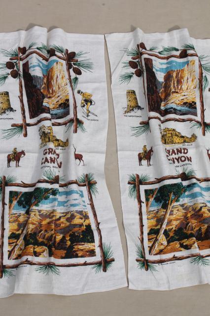 Grand Canyon souvenir tea towels, vintage print linen towel curtains for cabin or camper