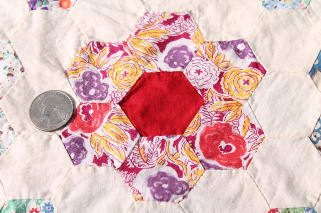 Grandma's flower garden patchwork quilt top table runner, vintage cotton print fabrics