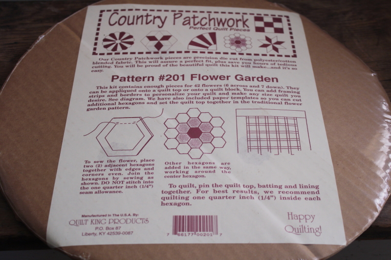 Grandmas flower garden quilt top kit, pre-cut hexies for patchwork blocks w/ instructions