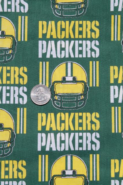 Green Bay Packers print fabric lot, green & gold official logo prints