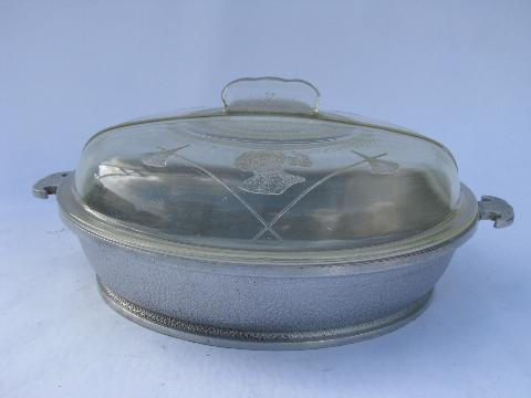 VINTAGE ALUMINUM GUARDIAN WARE SERVICE HEART SHAPED PAN W/GLASS LID USED READ 