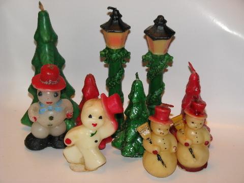 Gurley Tavern Vintage Figural Candles Lot Christmas Trees And Snowmen