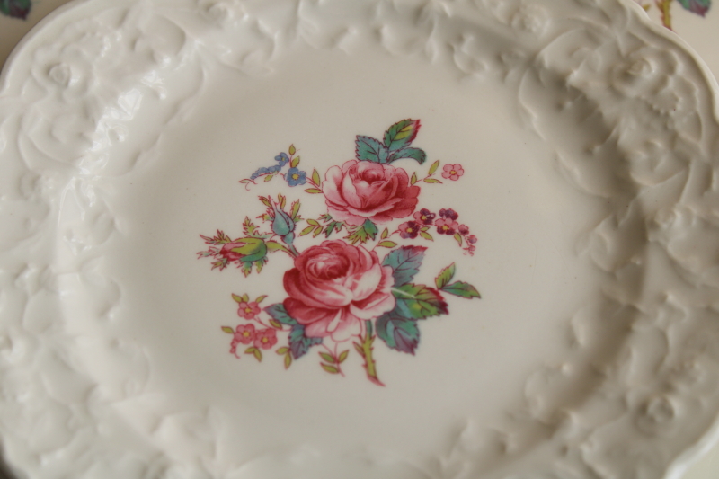 Gypsy Rose floral vintage Pope Gosser Rose Point china plates w/ embossed floral border
