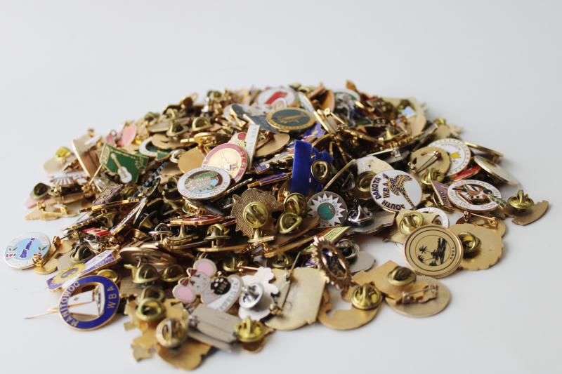 HUGE lot vintage enameled metal pins, WBA women's bowling regional club