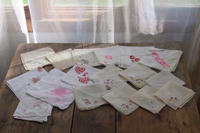 HUGE lot vintage hankies, 200+ Swiss embroidery handkerchiefs for upcycled party decor projects