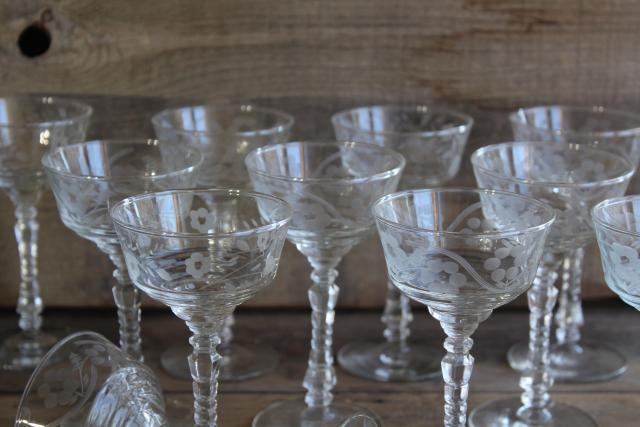 Halifax Rock Sharpe Libbey wheel cut crystal clear martini cocktail glasses, 12 stems