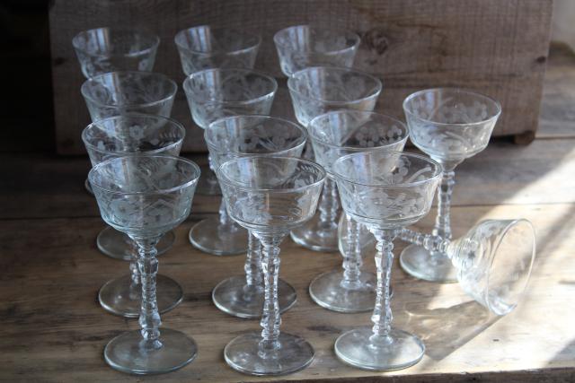 Halifax Rock Sharpe Libbey wheel cut crystal clear martini cocktail glasses, 12 stems