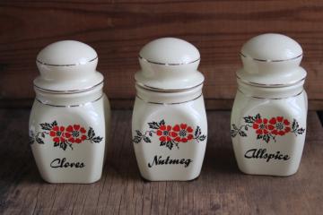 Hall Red Poppy pattern vintage China Specialties reproduction spice set canister jars never used