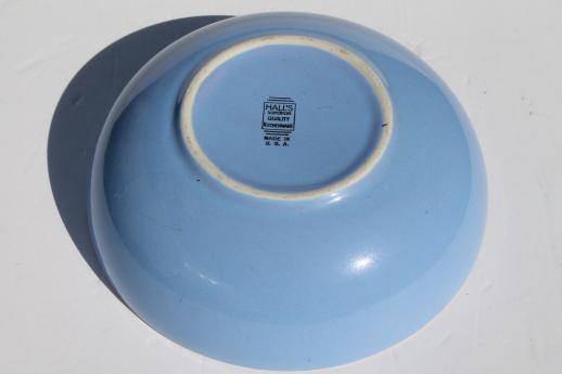Hall Rose Parade china, vintage pottery mixing bowl, big blue bowl w/ wild rose