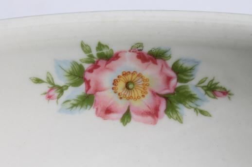 Hall Rose Parade china, vintage pottery mixing bowl, big blue bowl w/ wild rose