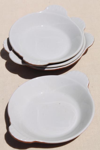 Hall china restaurant ware brown & white ironstone bowls, individual gratins or shirred egg dishes