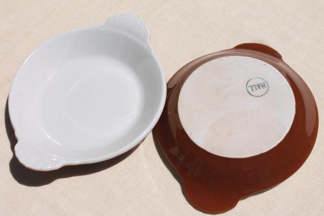 Hall china restaurant ware brown & white ironstone bowls, individual gratins or shirred egg dishes