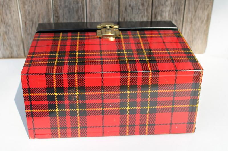 Hamilton Skotch red tartan plaid file box, mid century vintage tartanware