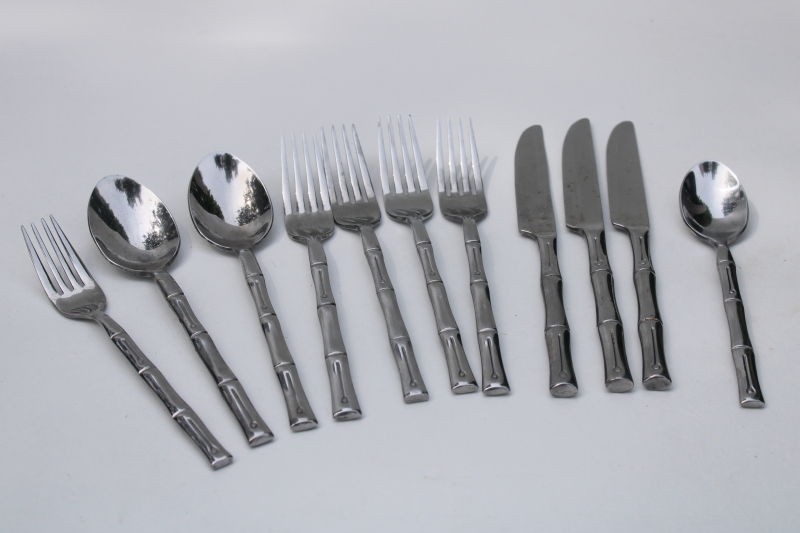 Hampton Silversmiths modern stainless flatware, bamboo pattern Hampton Forge forks, knives, spoons
