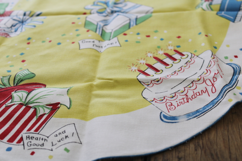 Happy Birthday party print vintage cotton table cloth topper centerpiece