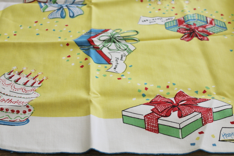 Happy Birthday party print vintage cotton table cloth topper centerpiece