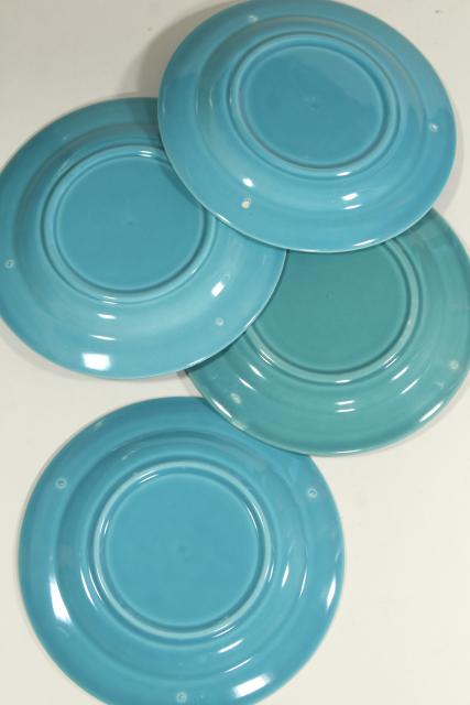 Harlequin turquoise set of four salad plates, vintage Homer Laughlin china