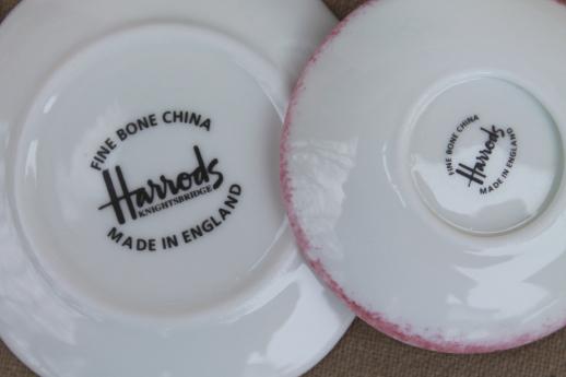 Harrods English bone china doll dishes, miniature toy tea set w/ pink roses