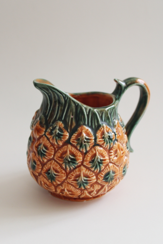 Hawaii style vintage Lefton Japan hand painted ceramic pineapple, small pitcher